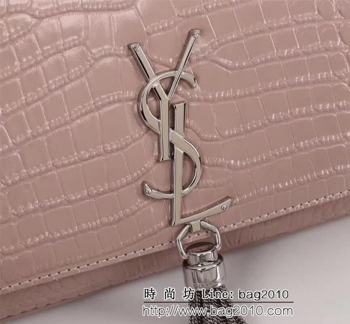 YSL聖羅蘭 經典銀扣 鱷魚紋牛皮 時尚流蘇包 26700 YAS1361